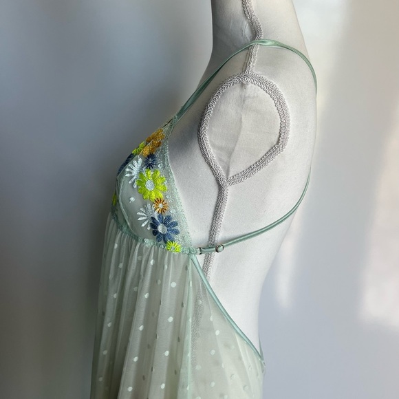 Floral Embroidered Sheer Babydoll Lingerie - Green - Picture 3 of 13